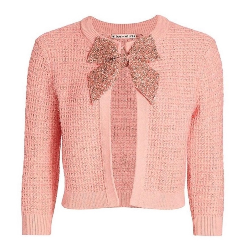 Alice + Olivia Pink Knit Cardigan with Glitter Bow